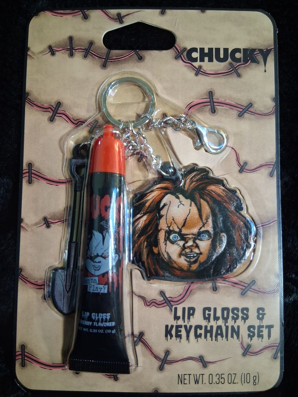 Chucky Childs Play - Lip Gloss (Cherry) and Keychain Set By Taste Beauty. NWT